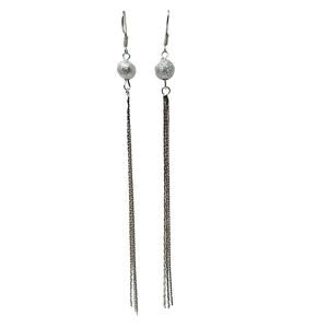 Silver Ball Tassel Dangle Earrings Silver Tone Metal NEW